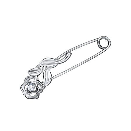 Серебряная брошь-булавка с фианитами