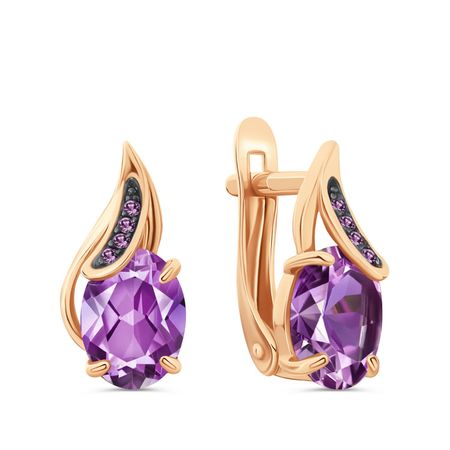 Золотые серьги с аметистами и фианитами с чернением и родированием