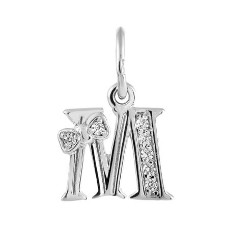 Серебряная подвеска буква М с фианитами и родированием