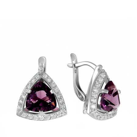 Серебряные серьги с аметистами и фианитами с родированием