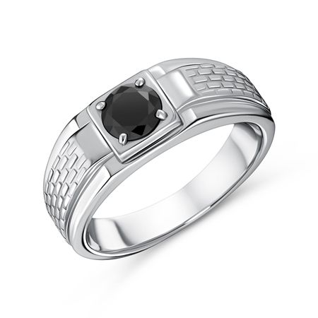 Серебряная печатка с фианитом и родированием