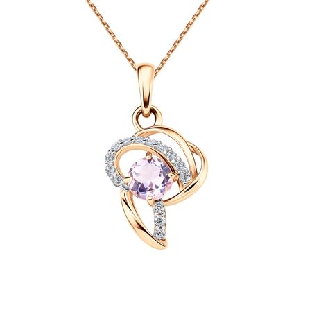 Золотая подвеска с аметистом и фианитами с родированием