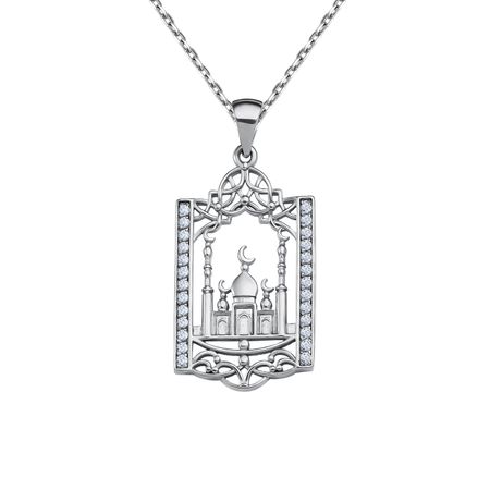 Серебряная подвеска Мечеть с фианитами и родированием