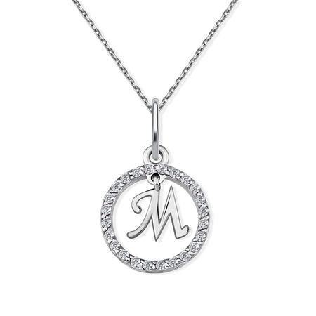 Подвеска буква М из серебра с фианитами