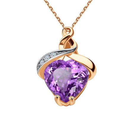 Золотая подвеска с аметистом и фианитами с родированием