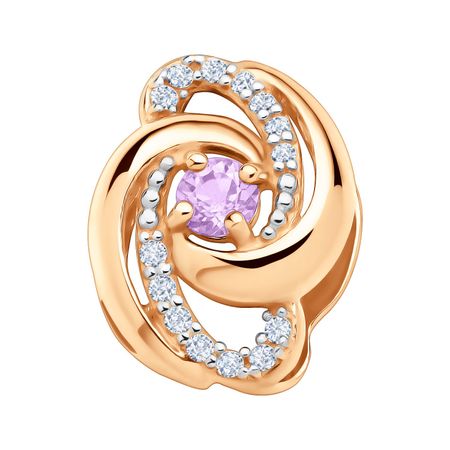 Золотая подвеска с аметистом и фианитами с родированием