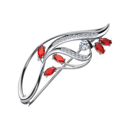 Серебряная брошь с гранатом и фианитами