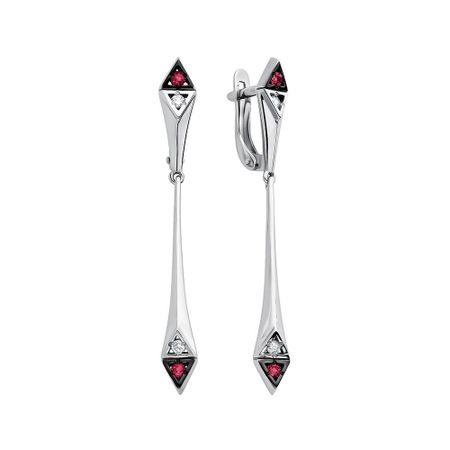 Золотые серьги с рубинами и бриллиантами с черным родированием