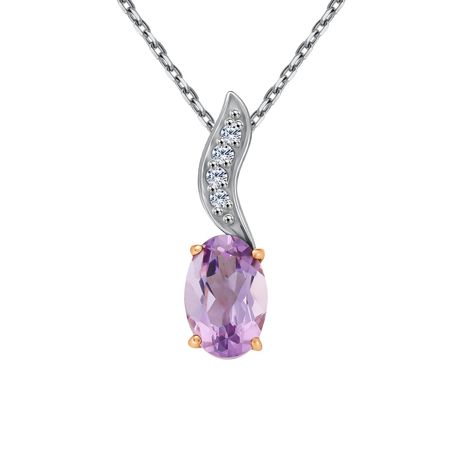 Золотая подвеска с аметистом и фианитами с родированием