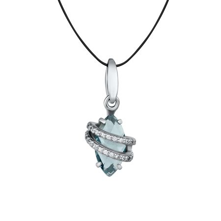 Серебряная подвеска с топазом Sky и фианитами с родированием