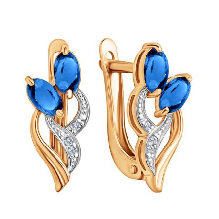 Серебряные серьги с кристаллами и фианитами с позолотой