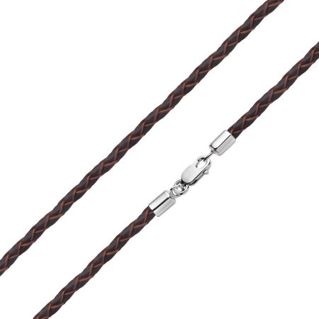 Кожаный браслет с серебряным замком с родированием