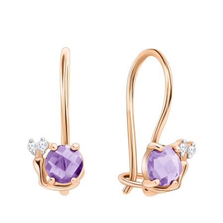 Золотые детские серьги с аметистами и фианитами