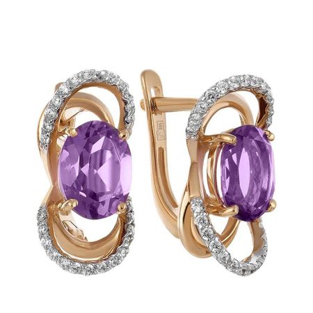 Серьги из золота с аметистами и фианитами