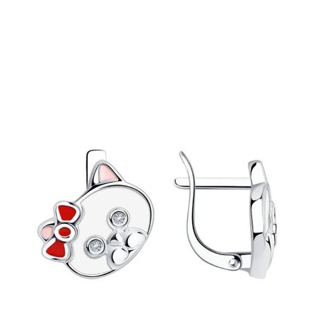 Серьги детские SOKOLOV Кошка из серебра с эмалью и фианитами нюта яковлева кошка шкодя и ее маленькое королевство
