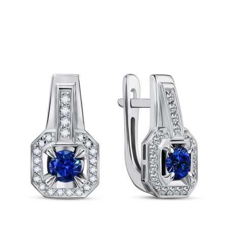 Золотые серьги с сапфирами и бриллиантами с черным родированием