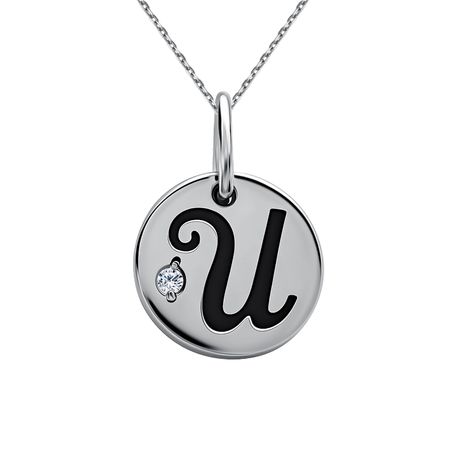 Серебряная подвеска буква И с эмалью и фианитом с родированием