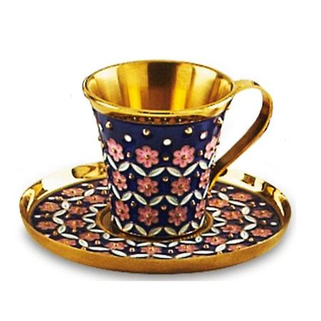 Чашка с блюдцем из серебра с эмалью рождественская чашка с котом tq 23059