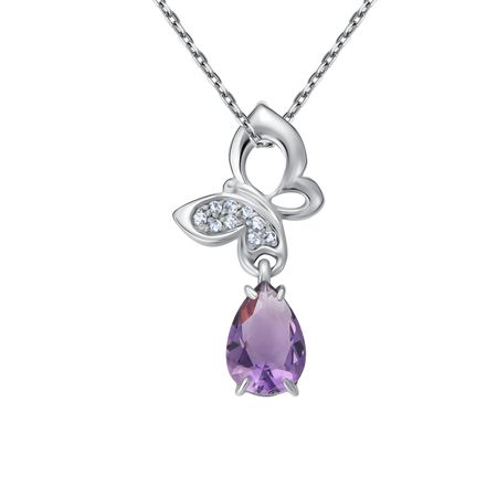 Серебряная  подвеска Бабочка с аметистом и фианитами