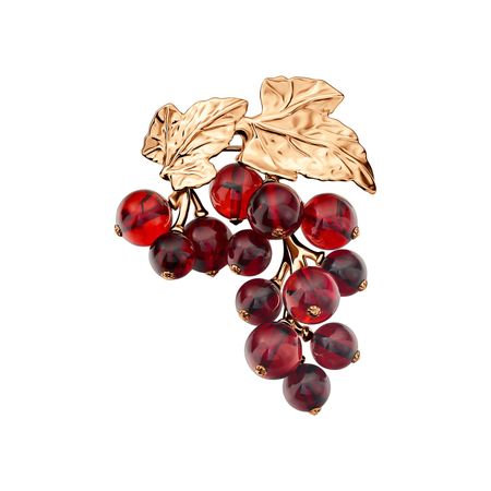 Серебряная брошь с янтарем и позолотой