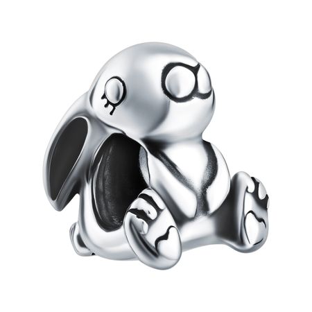 Серебряный шарм Заяц с чернением и родированием