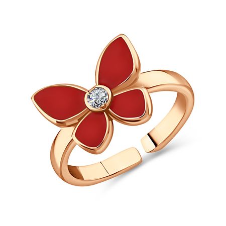 Серебряное детское кольцо Бабочка с эмалью и фианитом с позолотой