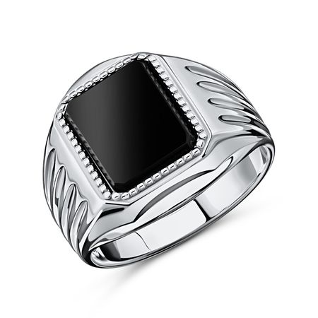 Серебряная печатка с фианитом и родированием