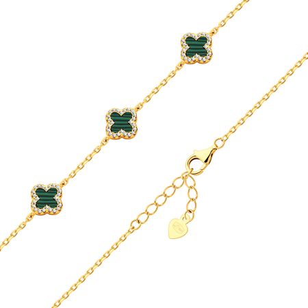 Серебряный браслет с пластиком и фианитами с позолотой