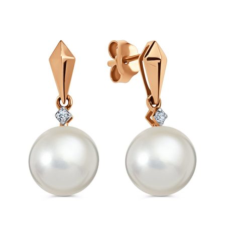 Золотые серьги с жемчугом и бриллиантами с родированием