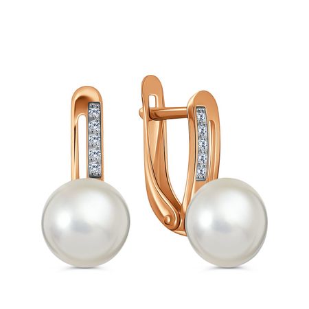 Золотые серьги с жемчугом и бриллиантами с родированием
