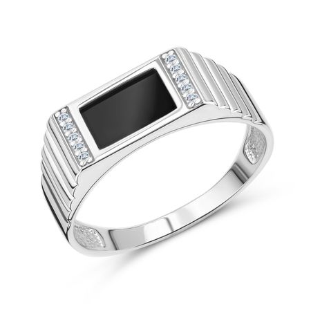 Серебряная печатка с агатом и фианитами