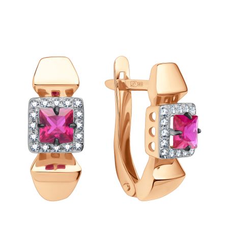 Золотые серьги с рубинами и бриллиантами с чернением и родированием