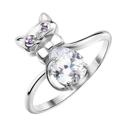 Кольцо Кошка из серебра с алпанитами и фианитом