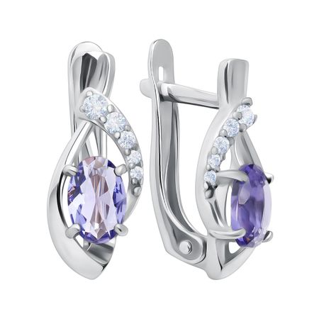 Серебряные серьги с аметистами и фианитами с родированием