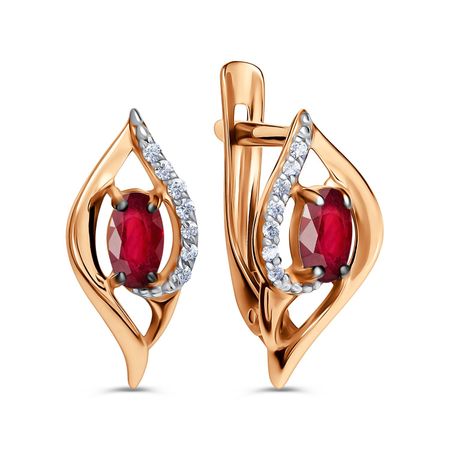 Золотые серьги с рубинами и бриллиантами с черным родированием и родированием