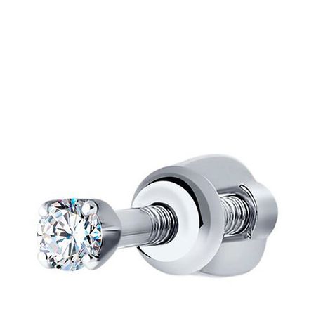 Золотая серьга с бриллиантом и родированием