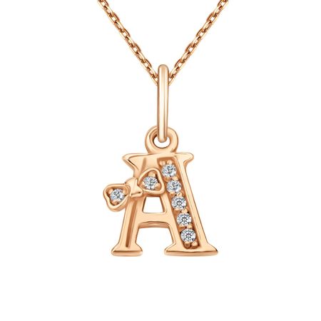 Серебряная подвеска буква А с фианитами и позолотой