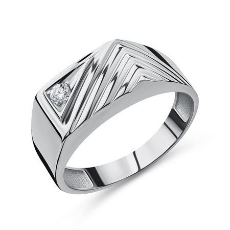 Серебряная печатка с фианитом и родированием