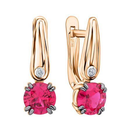 Золотые серьги с рубинами и бриллиантами с черным родированием