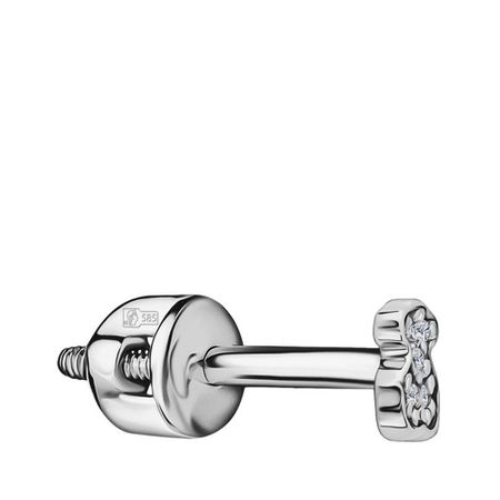 Золотая серьга Медведь с бриллиантами и родированием маша и медведь