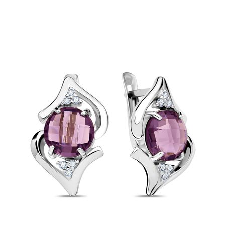 Серебряные серьги с аметистами и фианитами с родированием