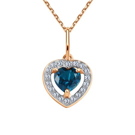 Золотая подвеска Сердце с London топазом и фианитами с родированием