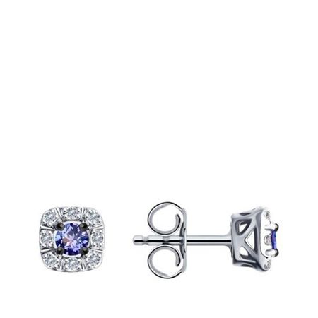 Золотые серьги с танзанитами и бриллиантами с родированием