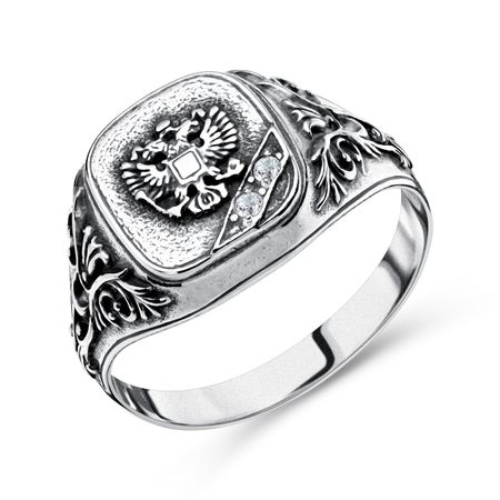 Серебряная печатка с фианитами и чернением