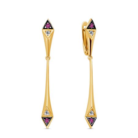 Золотые серьги с рубинами и бриллиантами с черным родированием