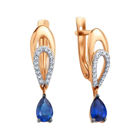 Золотые серьги с сапфирами и бриллиантами с родированием и чернением