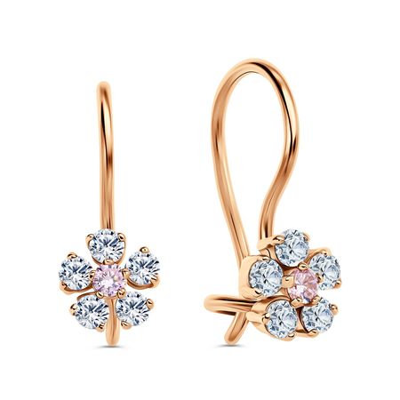 Золотые детские серьги Цветок с фианитами