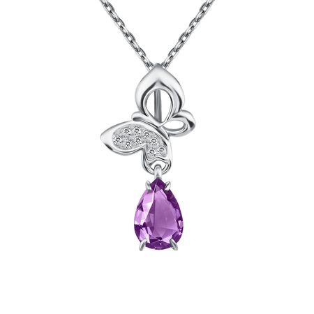 Серебряная подвеска Бабочка с кварцем и фианитами с родированием