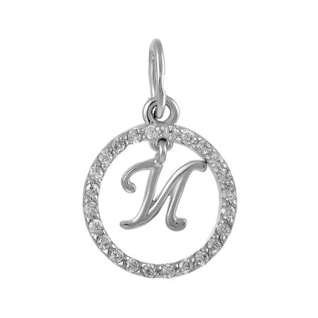 Подвеска буква И из серебра с фианитами