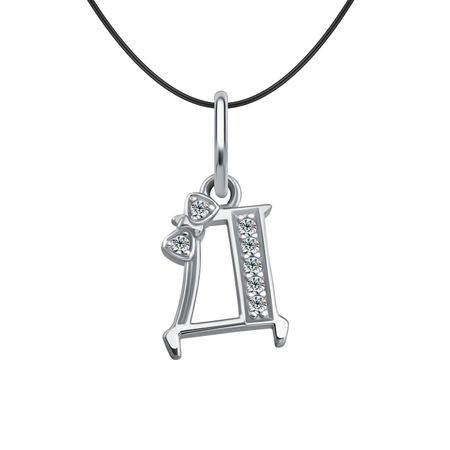 Серебряная подвеска буква Д с фианитами и родированием